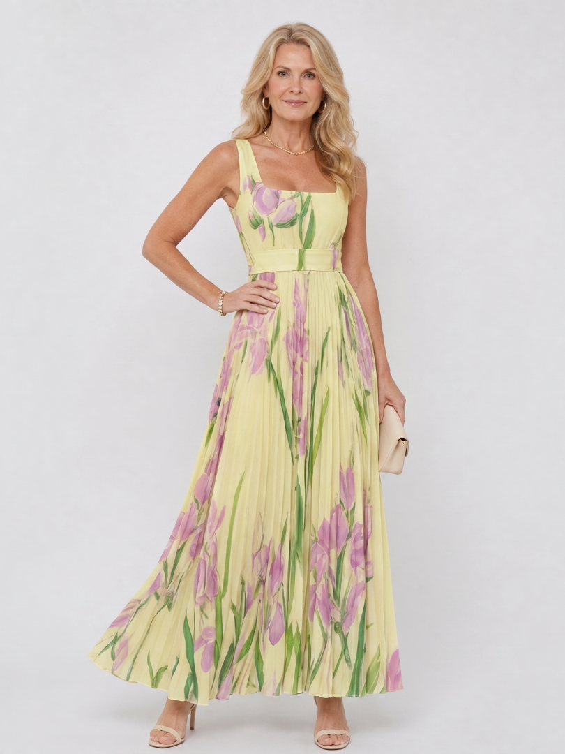 Livia | Sleeveless Pleated Midi Dress