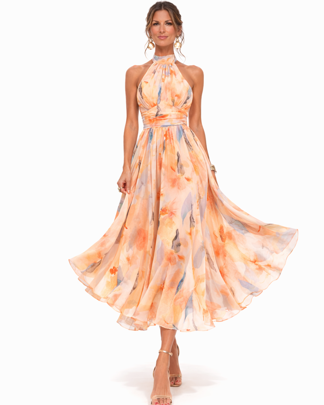 Aurora | Watercolour Halter Maxi Dress