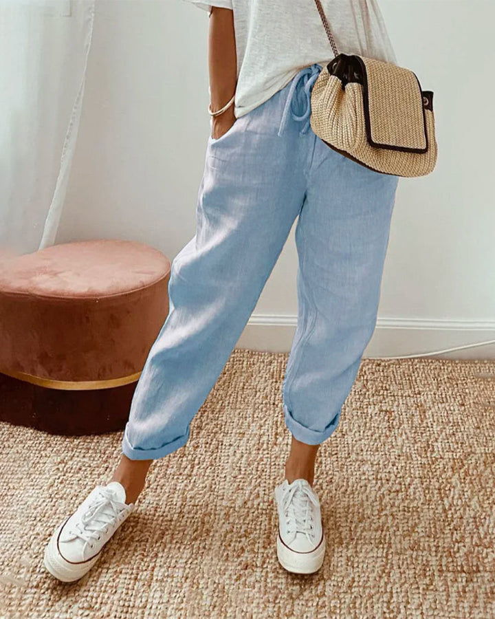 Lucie | Cotton-Linen Wide-Leg Trousers