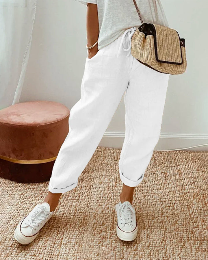 Lucie | Cotton-Linen Wide-Leg Trousers