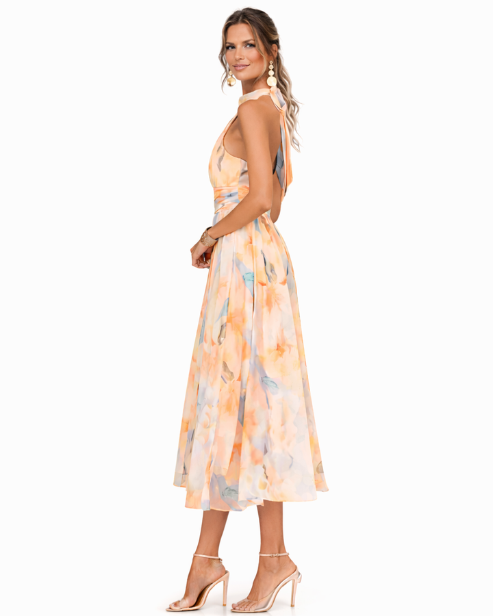 Aurora | Watercolour Halter Maxi Dress