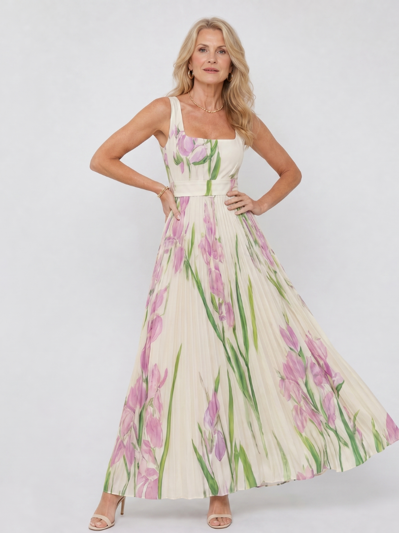 Livia | Sleeveless Pleated Midi Dress