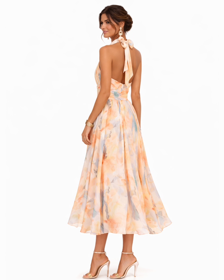 Aurora | Watercolour Halter Maxi Dress