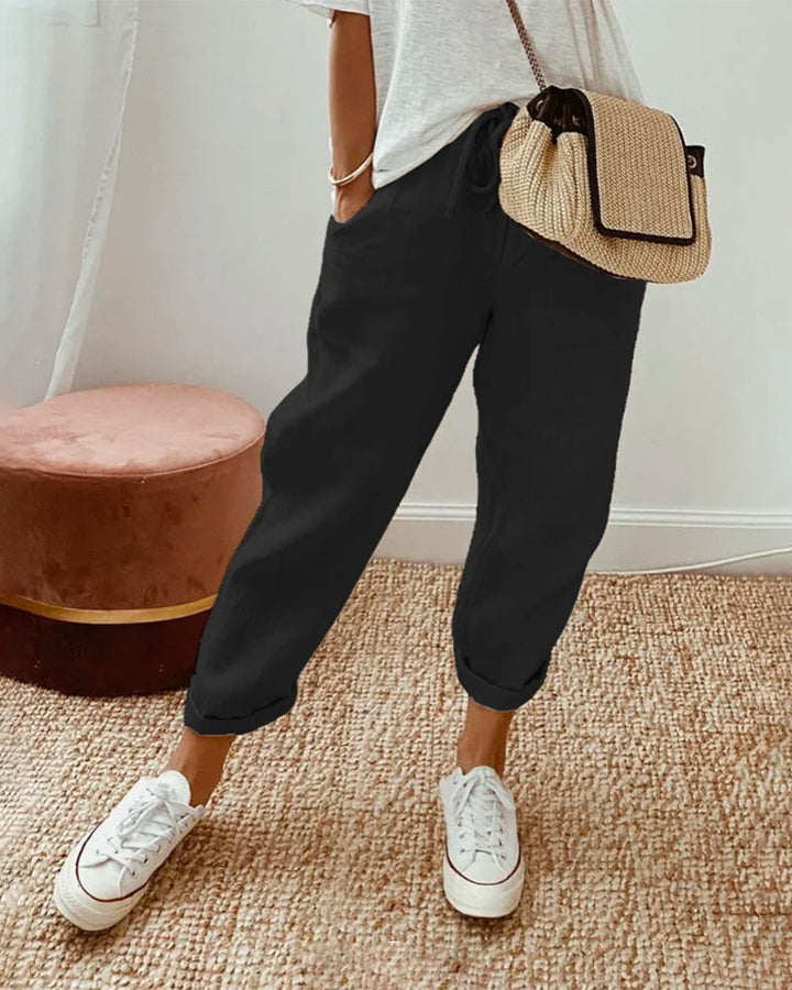 Lucie | Cotton-Linen Wide-Leg Trousers