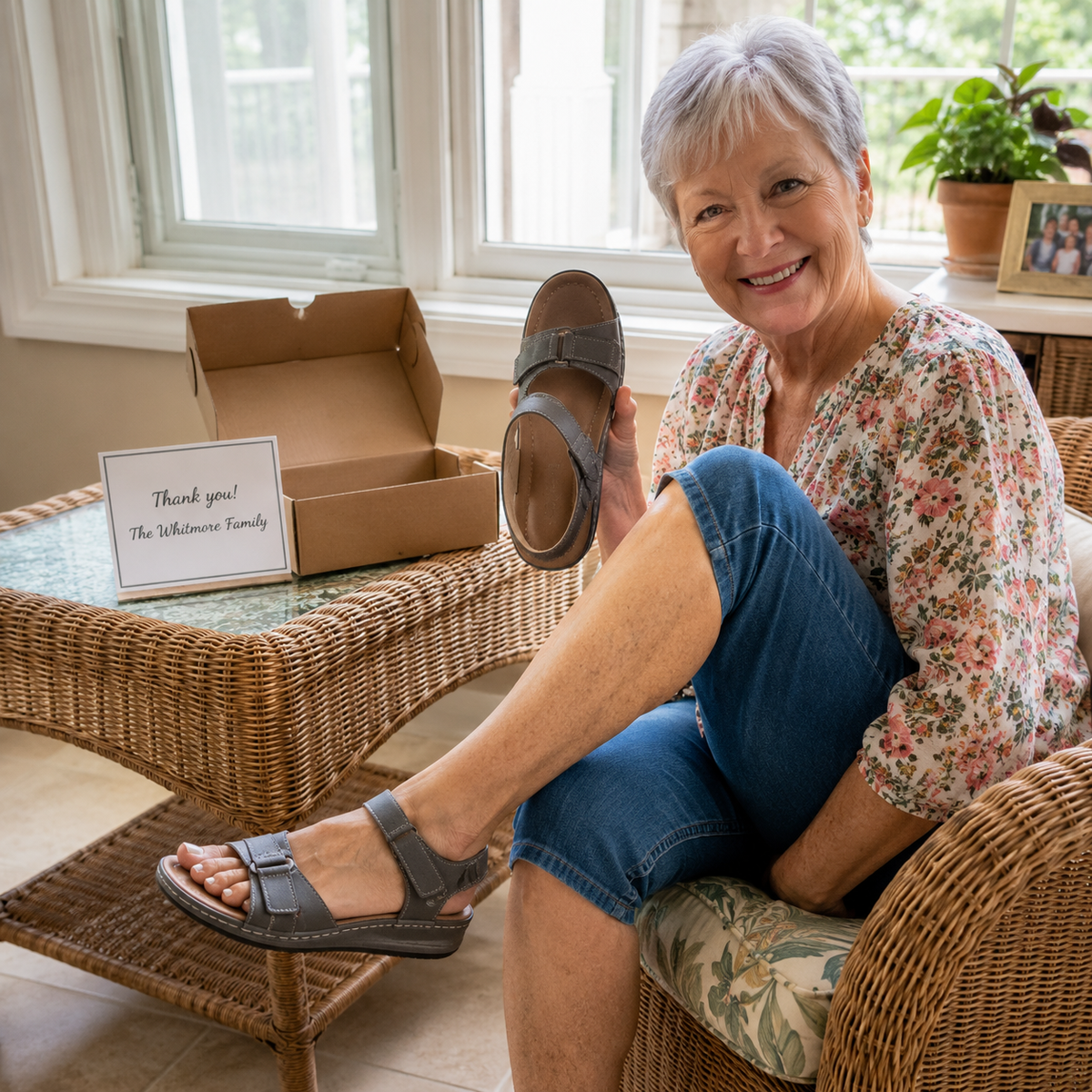 Customer wearing an item from The Whitmore Family