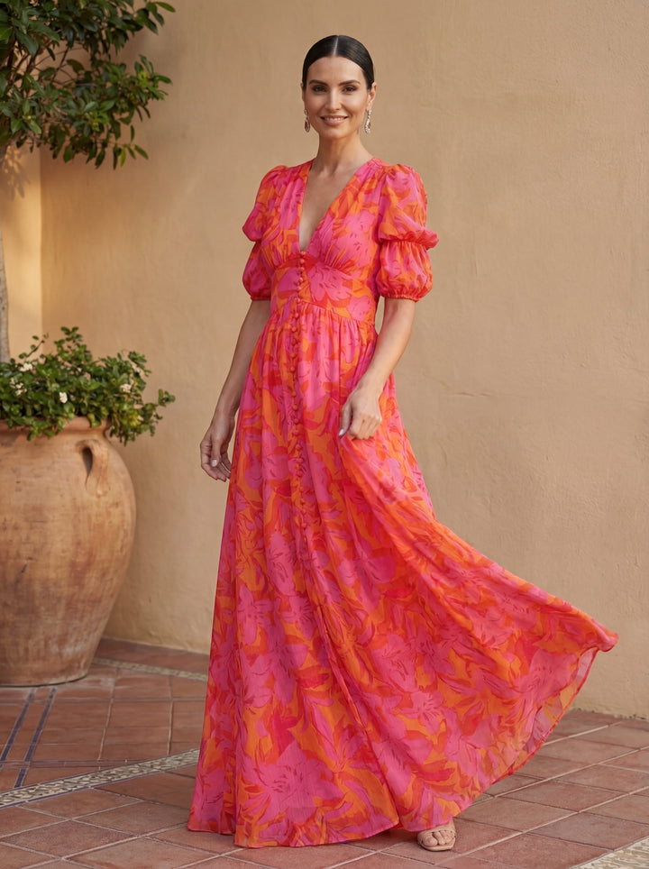 Olvera | Vibrant V-Neck Maxi Dress