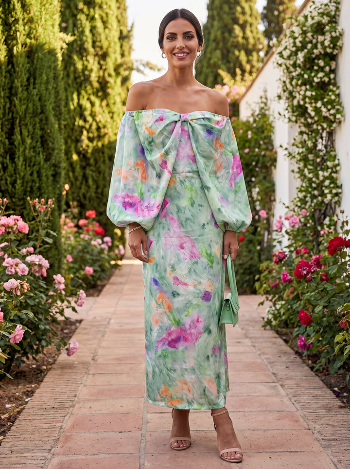 Lindaraja | Watercolour Off-Shoulder Maxi Dress