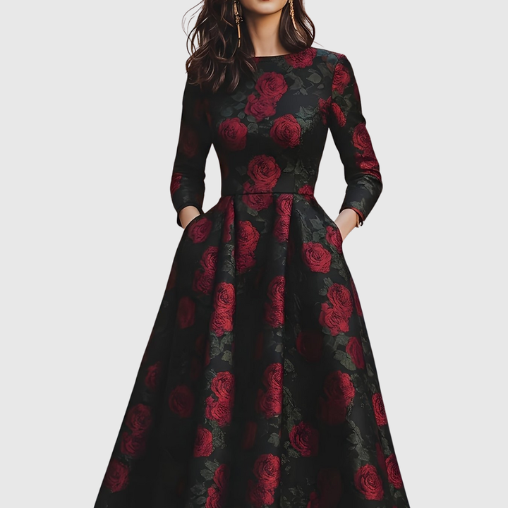 LILLA | ELEGANT VINTAGE A-LINE MAXI DRESS WITH FLORAL PRINT