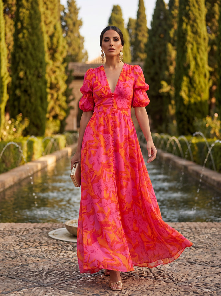 Olvera | Vibrant V-Neck Maxi Dress